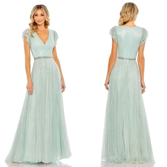 Mac Duggal Dresses & Skirts - NWT Mac Duggal 5502 Sequin Wrap Over Ruffle Cap Sleeve Gown